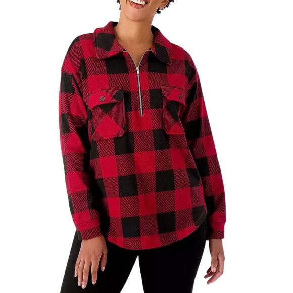 Cuddl Duds Flannel Fleece Half-Zip Pullover New Red Check Size Small - Picture 1 of 3